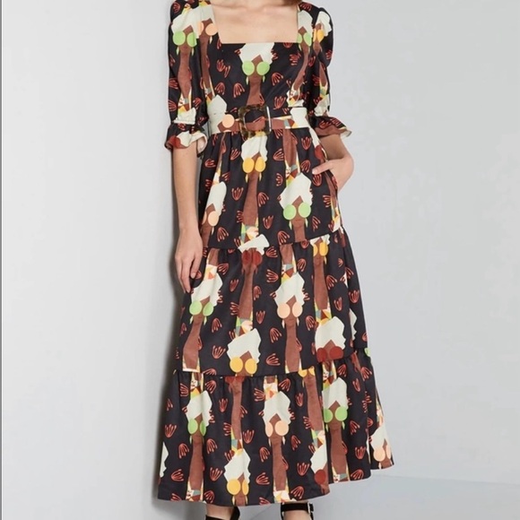 NWT Modcloth 'Lets Go Boho' Brown & Black Maxi 1/2 sleeve Dress - Picture 1 of 6